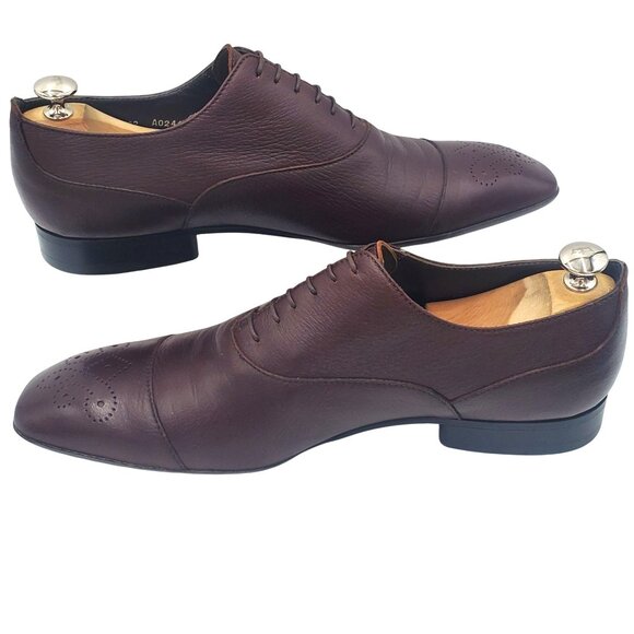 Zegna Men\'s size 10.5 Brown Leather Square Toe Oxford Dress Shoes Italy Handmade main image 7